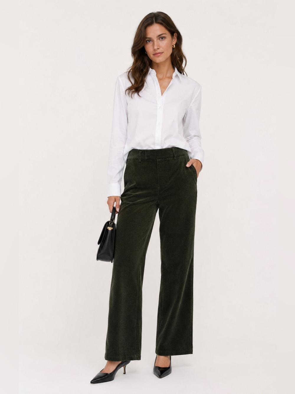 ZARA STRAIGHT LEG CORDUROY GREEN PANTS ZW COLLECTION SIZE L